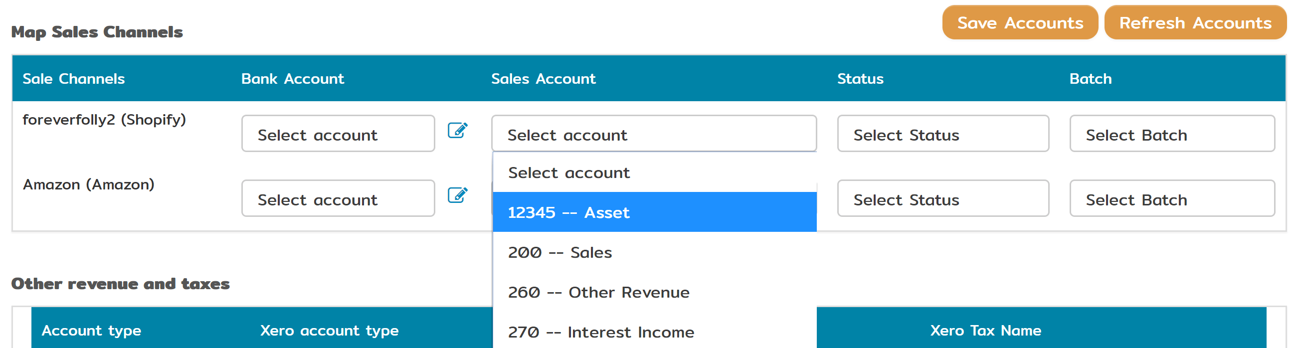 Sending sales orders to Xero - asset account